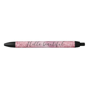 Caneta Preta Grelha Glitter Girly Pink