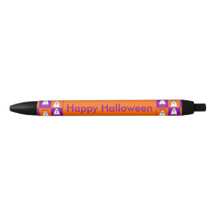 Caneta Preta Halloween Boo Ghost Purple e Orange Squares
