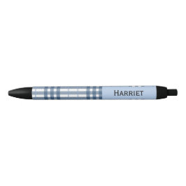 Caneta Preta Highland Blue Plaid Custom Name
