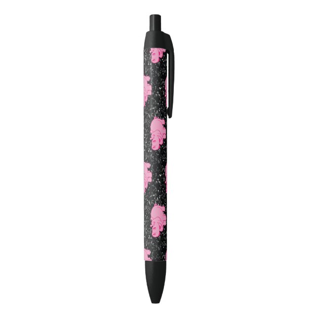 Caneta Preta Hipopótamos Rosa Cara Sorridente de Hipopótamo Fof (parte de inferior (Vertical))