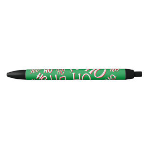 Caneta Preta HO HO Padrão de texto de Natal branco verde