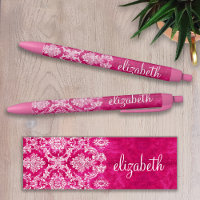 Hot Pink Grunge Damask Pattern Custom Monogram