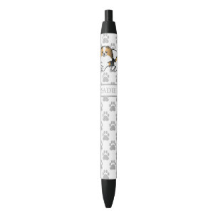 Caneta Preta Hound Tricolor Pomeranian Cute Cartoon Dog & Name