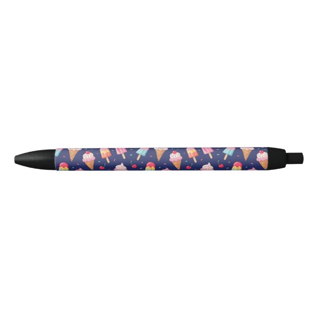 Caneta Preta Ice cream, popsicles and cherries pattern (Frente)