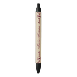 Caneta Preta Ilustração de redemoinho floral elegante Burgundy