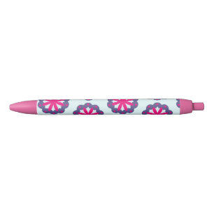 Caneta Preta Ilustração em formas florais roxas e cor-de-rosa
