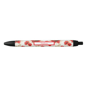 Caneta Preta Ilustração Floral de Margarida na Moda - vermelho