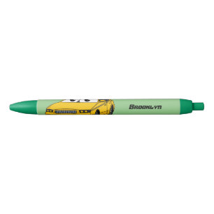 Caneta Preta Imagem de desenho animado de táxi amarelo bonito