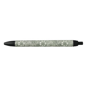Caneta Preta Impressão artística floral verde calêndula de Will