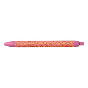 Caneta Preta Impressão Coral Leopardo