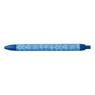 Caneta Preta Impressão de Leopardo Azul