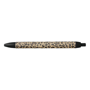 Caneta Preta Impressão de Leopardo Negro brilhante Dourado Eleg