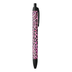 Caneta Preta Impressão de Leopardo Preto e Rosa Quente