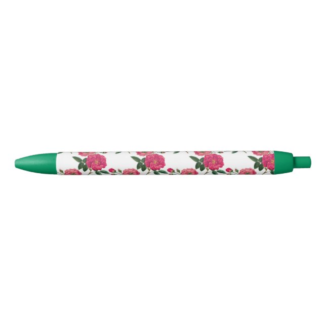 Caneta Preta Impressão de Rosa Rosa (Frente)