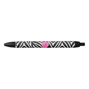 Caneta Preta Impressão de Zebra preto, branco e rosa-quente