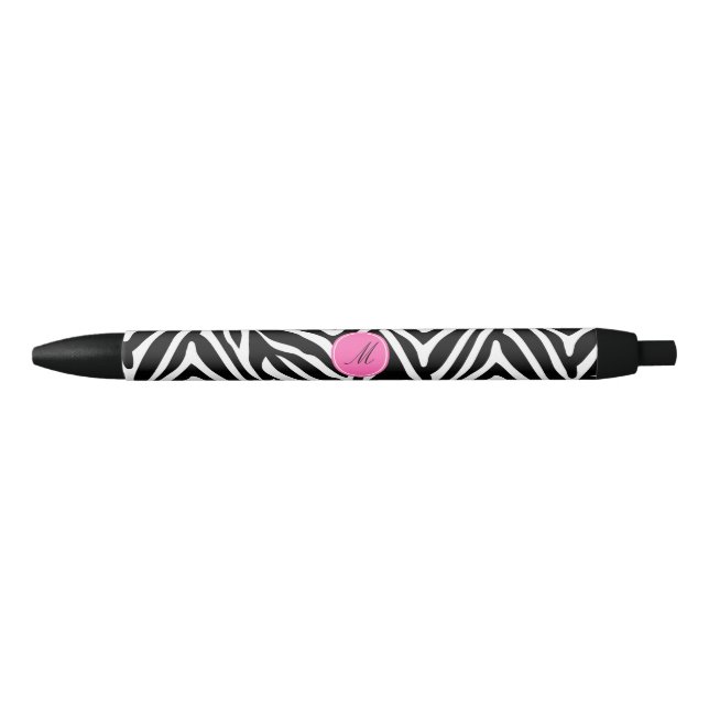 Caneta Preta Impressão de Zebra preto, branco e rosa-quente (Frente)