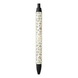 Caneta Preta Impressão do Leopardo do Ombro Branco Dourado