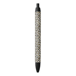 Caneta Preta Impressão Dourada de Leopardo Preto