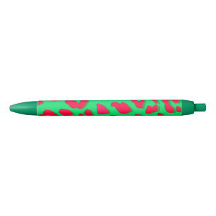 Caneta Preta Impressão em Leopardo Vermelho Verde
