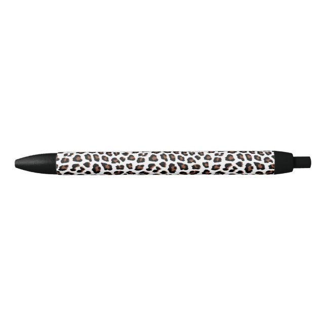 Caneta Preta Impressão Leopardo Branco (Frente)