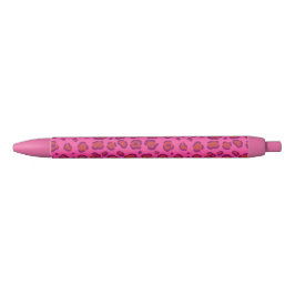 Caneta Preta Impressão Leopardo Rosa