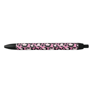 Caneta Preta Impressão Leopardo Rosa