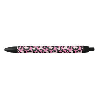 Caneta Preta Impressão Leopardo Rosa