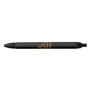 Caneta Preta Iniciais personalizadas em script dourado preto