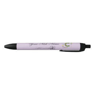 Caneta Preta Inicial Floral Elegante