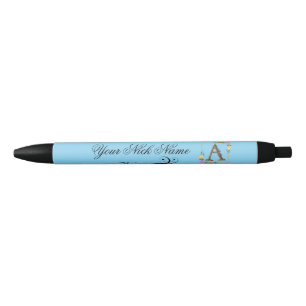 Caneta Preta Inicial Floral Elegante A