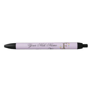 Caneta Preta Inicial Floral Elegante F
