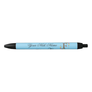 Caneta Preta Inicial Floral Elegante F