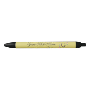 Caneta Preta Inicial Floral Elegante G