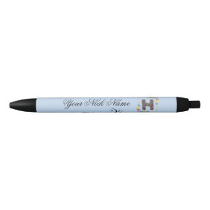 Caneta Preta Inicial Floral Elegante H