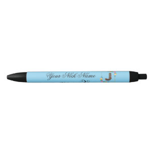 Caneta Preta Inicial Floral Elegante J