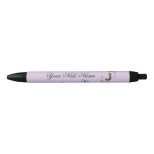 Caneta Preta Inicial Floral Elegante J