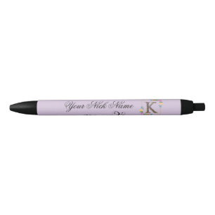 Caneta Preta Inicial Floral Elegante K