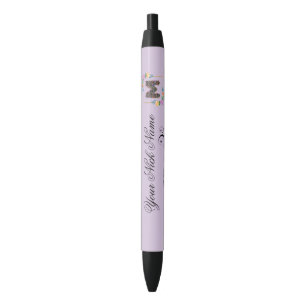 Caneta Preta Inicial Floral Elegante M