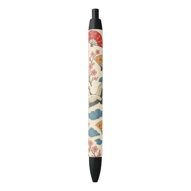 Caneta Preta Japanese Crane Sakura Pattern Pen – Traditional  (Frente Vertical)