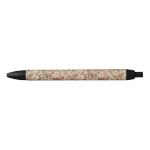 Caneta Preta Jardim Botânico de Rosas Vintage & Padrão de Borbo