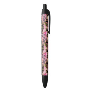 Caneta Preta Jardim de Rosas Borboleta Floral Flor Fofo Estétic