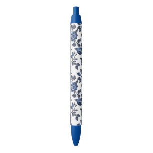 Caneta Preta Jardins Florais Azuis