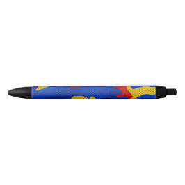 Caneta Preta Kansas Blue Red Yellow Vibrant Camo Pattern