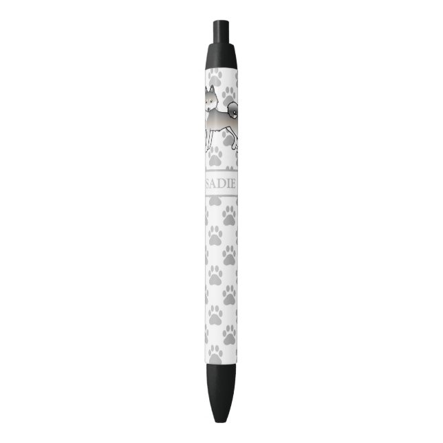 Caneta Preta Klee Kai Alaskano Cinza e Branco Cachorro Fofo & N (Frente Vertical)