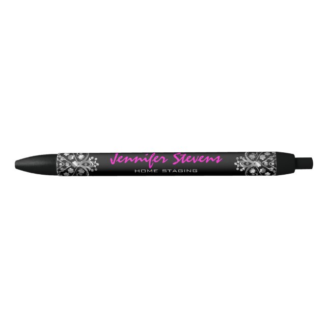 Caneta Preta Lace de Vintagem Metálica Elegante Preto Damasco S (Frente)