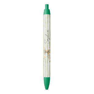 Caneta Preta Laço Floral Listras Verdes