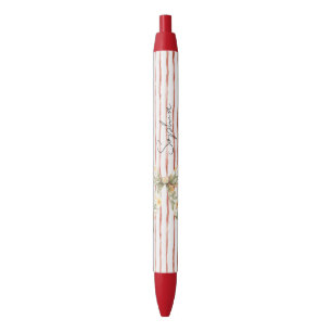 Caneta Preta Laço Floral Listras Vermelhas
