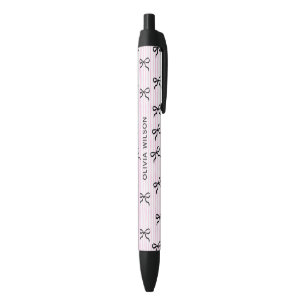 Caneta Preta Laços Pretos Elegantes Listras Rosa Monograma