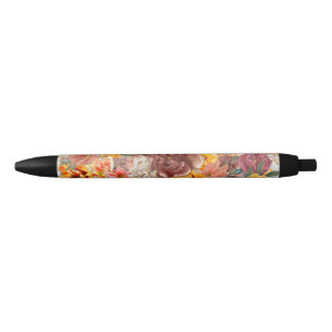 Caneta Preta Laranja Borgonha Outono Floral Aquarela  