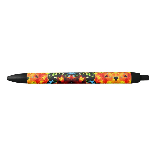 Caneta Preta Laranja Floral (Frente)